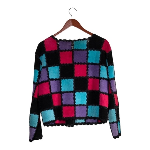 Vintage Suede Patchwork Jacket Size Medium Multicolor Boxy 70s Boho Artsy - Picture 2 of 13